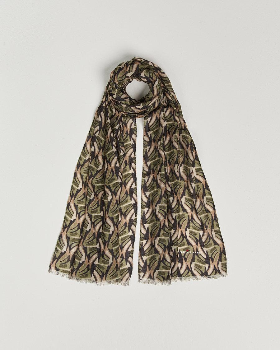 Herre | Kiton Printed Cashmere Blend Scarf Olive/Beige | Kiton | Printed Cashmere Blend Scarf Olive/Beige
