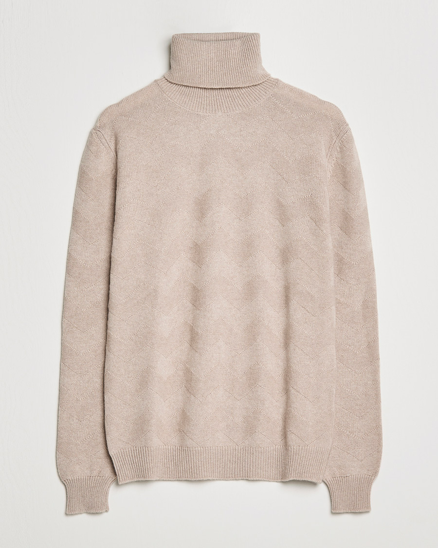 Herre | Trøjer | Kiton | Cashmere Zig Zag Turtleneck Beige