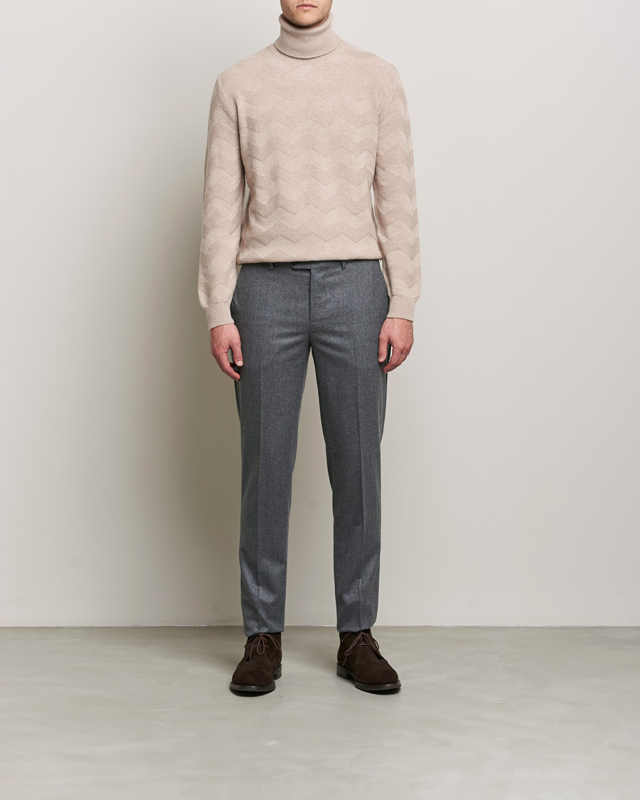 Herre | Trøjer | Kiton | Cashmere Zig Zag Turtleneck Beige