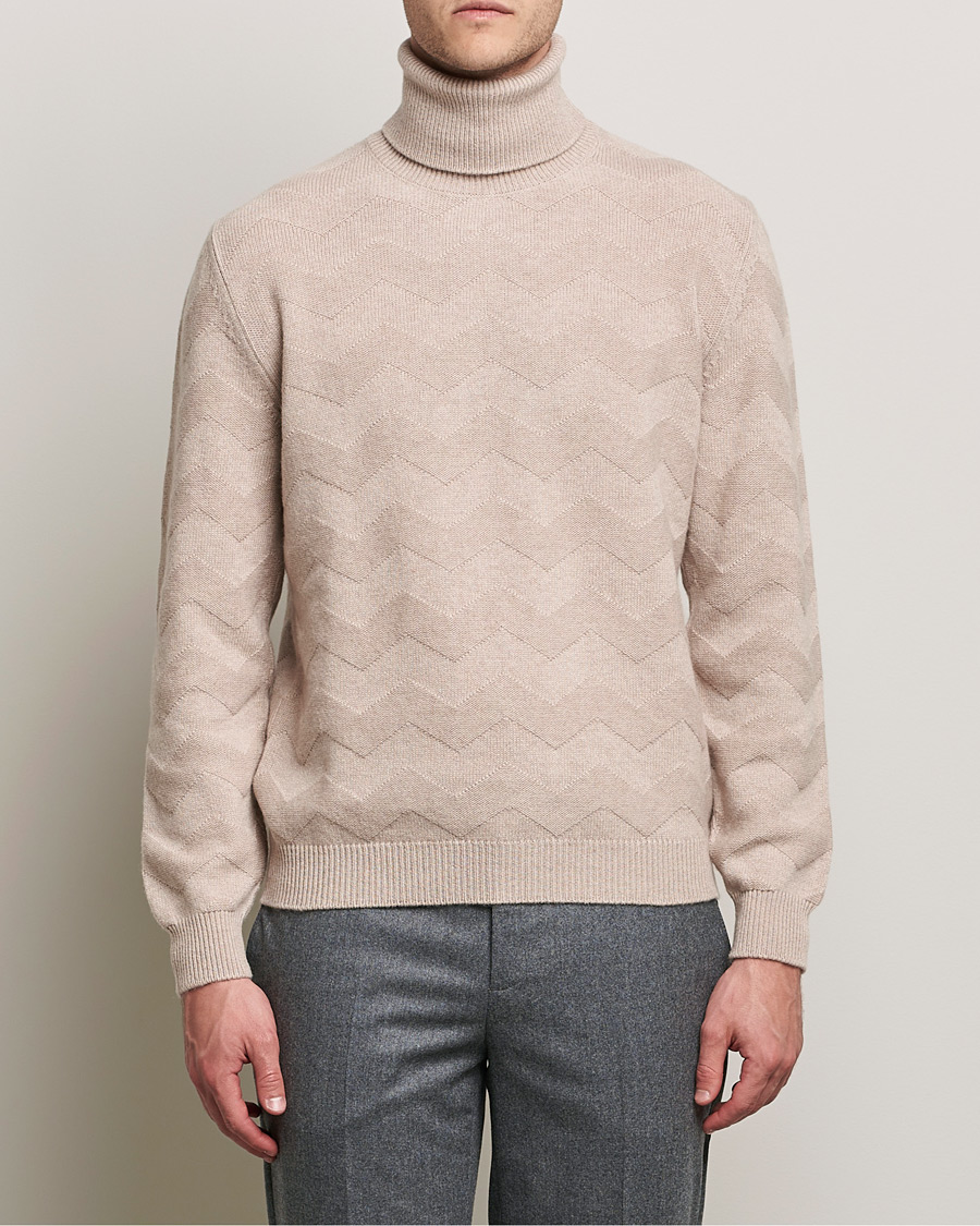 Herre | Trøjer | Kiton | Cashmere Zig Zag Turtleneck Beige