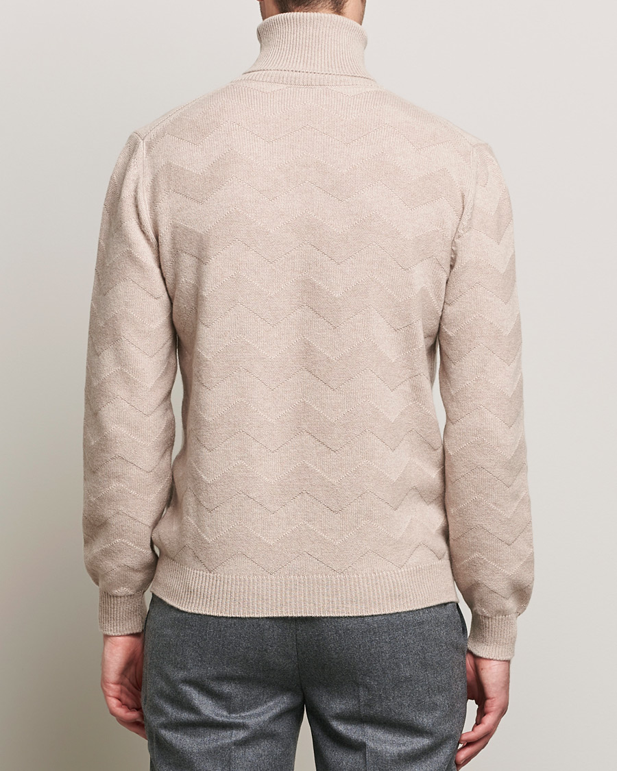 Herre | Trøjer | Kiton | Cashmere Zig Zag Turtleneck Beige