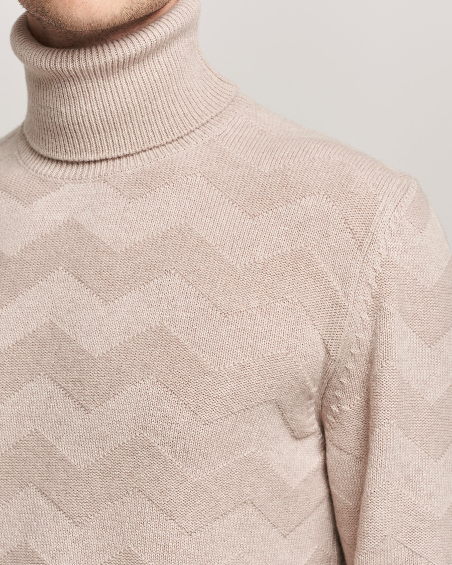 Herre | Trøjer | Kiton | Cashmere Zig Zag Turtleneck Beige