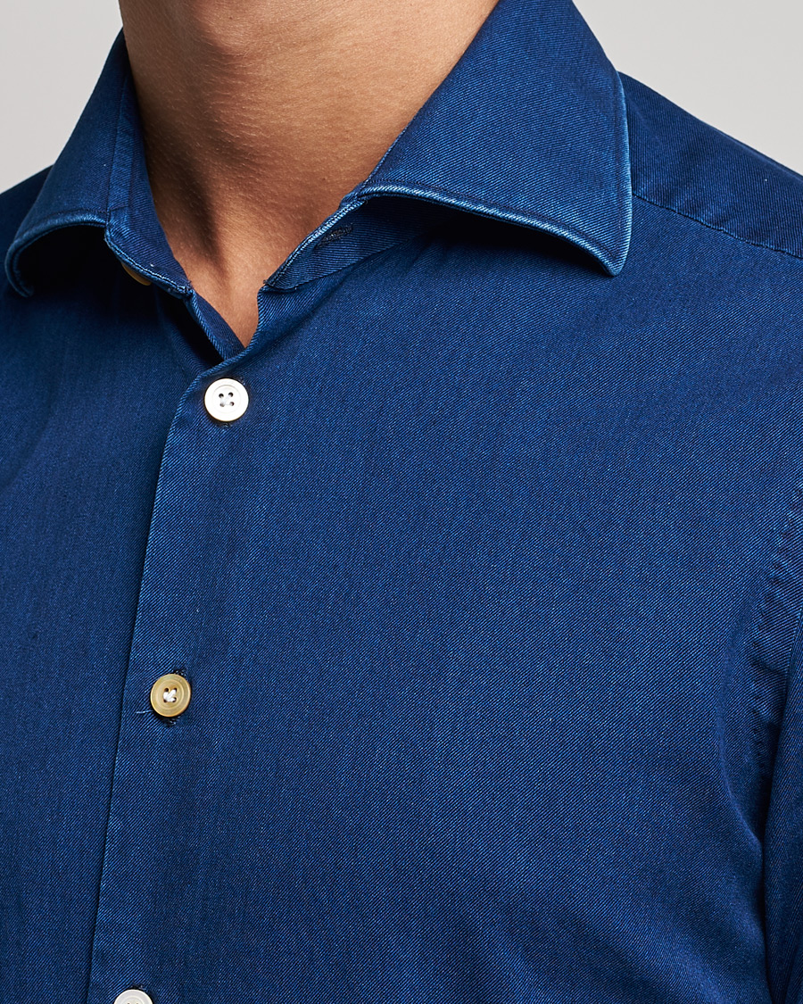Herre | Skjorter | Kiton | Slim Fit Denim Shirt Blue Wash