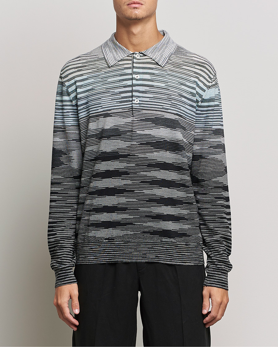 Herre | Strikkede polotrøjer | Missoni | Fiammato Knitted Polo Blue/Grey