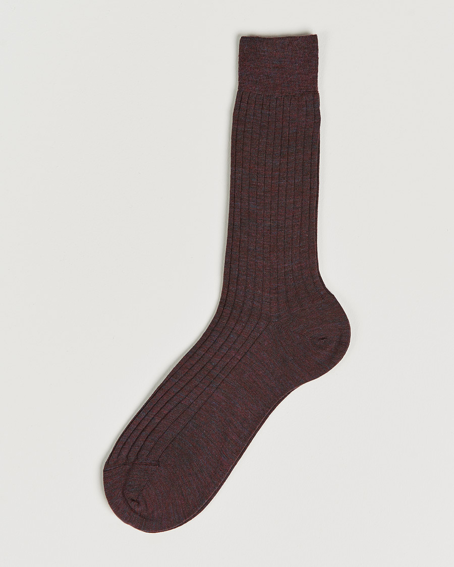 Herre | Undertøj | Bresciani | Wool/Nylon Ribbed Short Socks Wine Melange