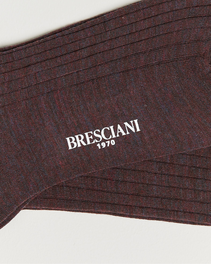 Herre | Undertøj | Bresciani | Wool/Nylon Ribbed Short Socks Wine Melange