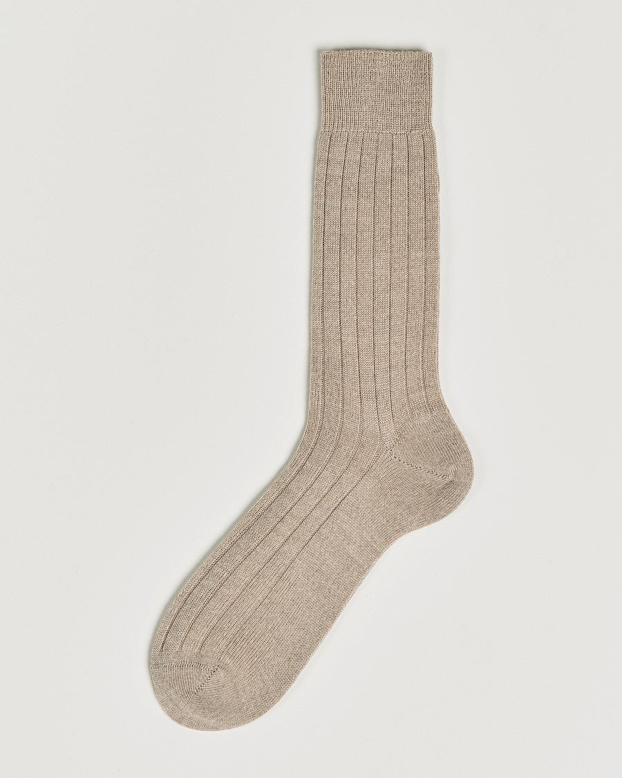 Herre | Undertøj | Bresciani | Wool/Nylon Heavy Ribbed Socks Beige