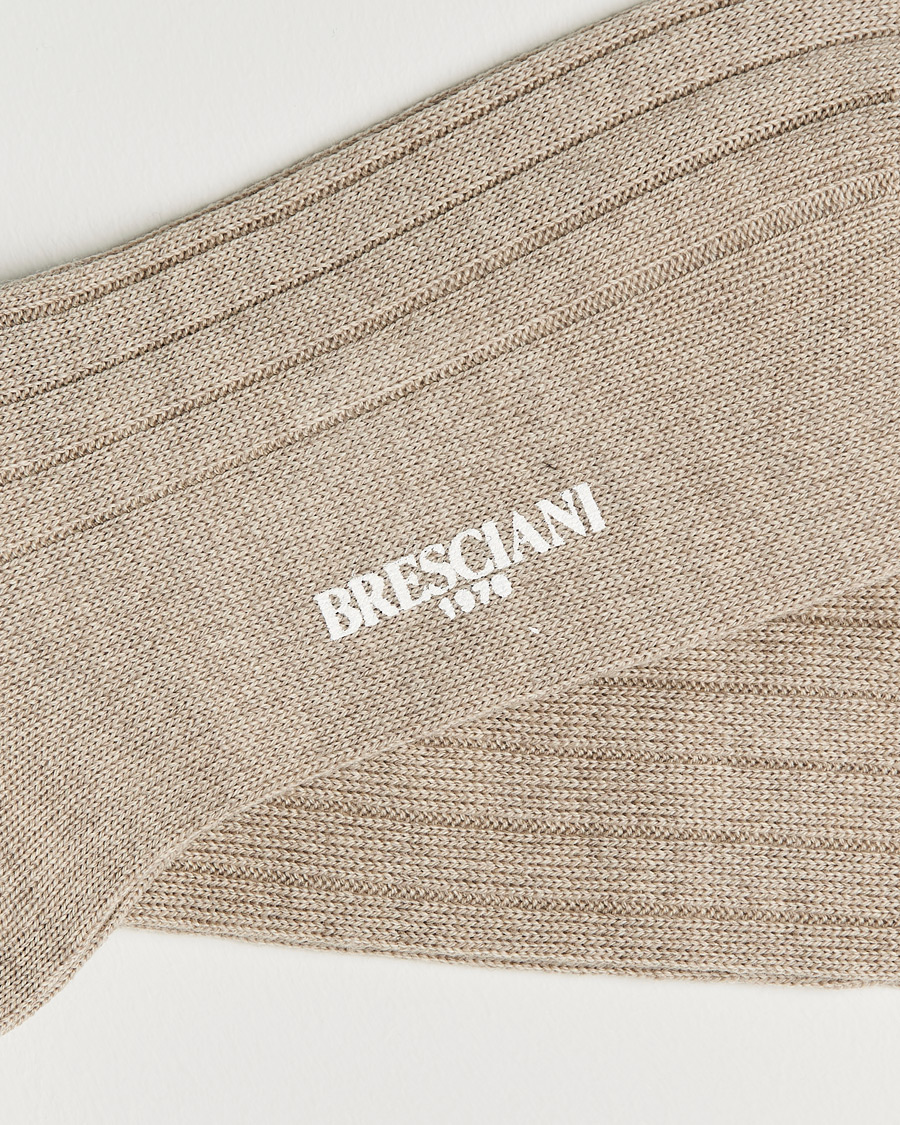 Herre | Undertøj | Bresciani | Wool/Nylon Heavy Ribbed Socks Beige