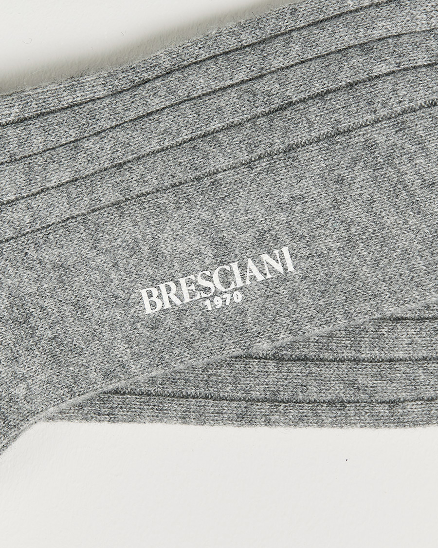 Herre | Undertøj | Bresciani | Pure Cashmere Ribbed Socks Light Grey