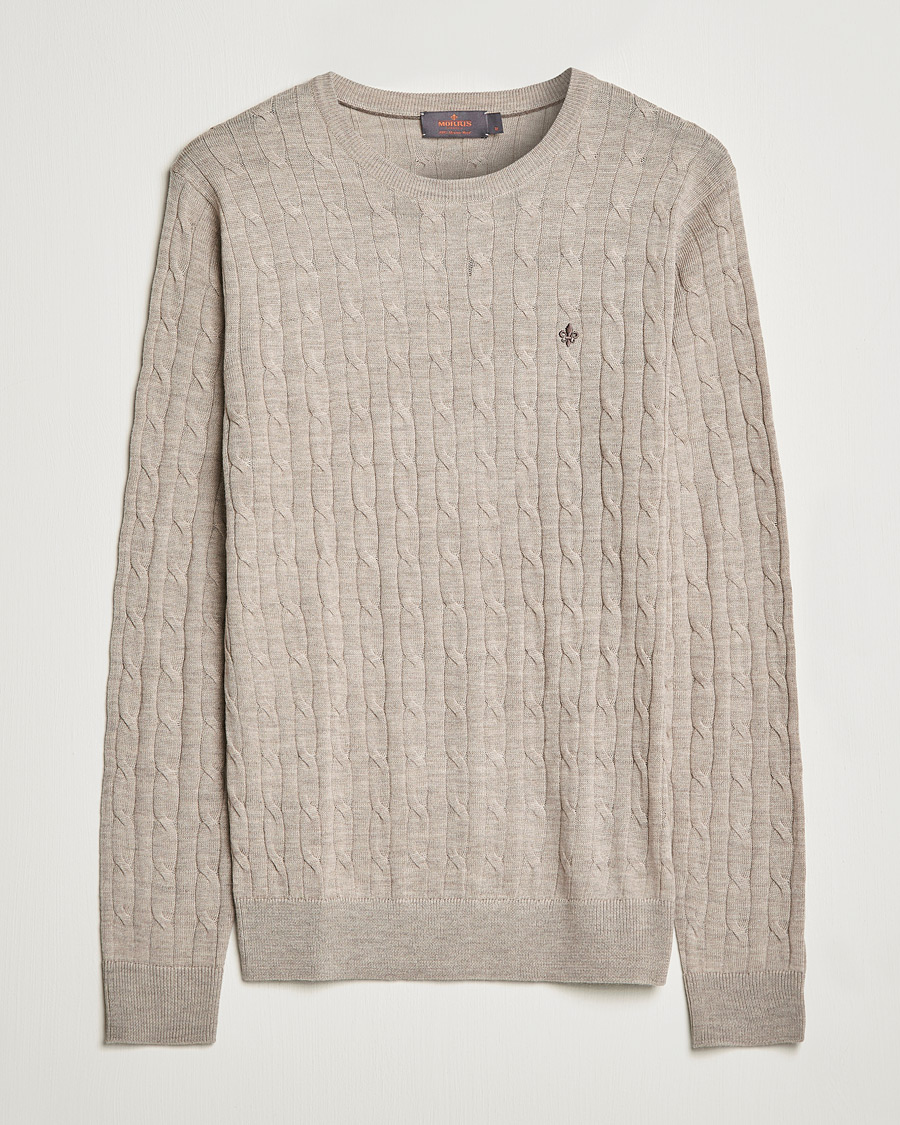 Herre | Trøjer | Morris | Merino Cable Crew Neck Khaki Melange