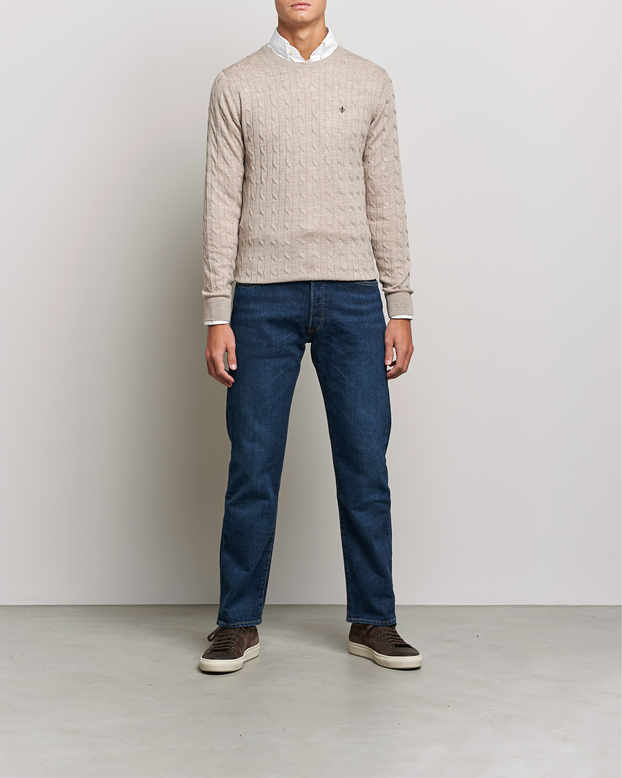 Herre | Trøjer | Morris | Merino Cable Crew Neck Khaki Melange