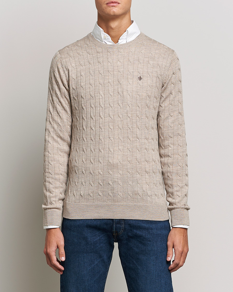 Herre | Trøjer | Morris | Merino Cable Crew Neck Khaki Melange