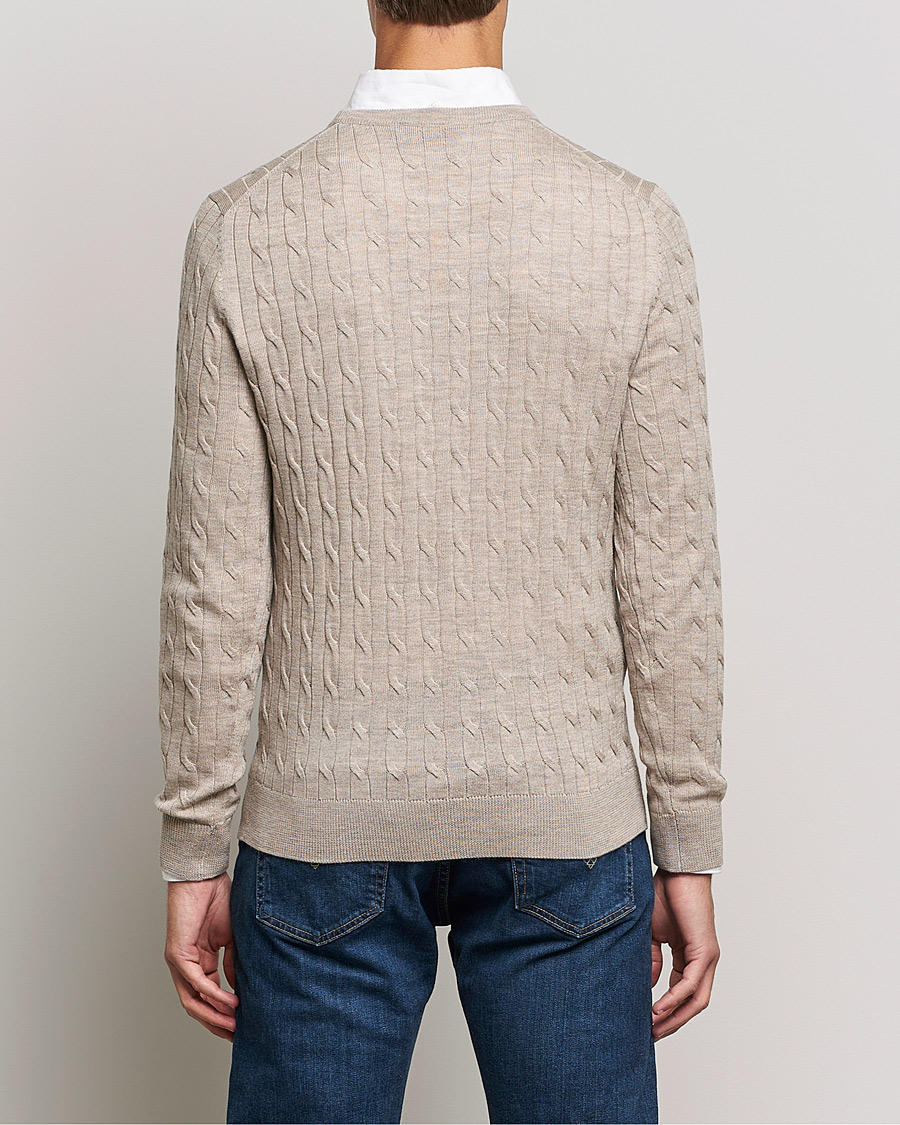 Herre | Trøjer | Morris | Merino Cable Crew Neck Khaki Melange