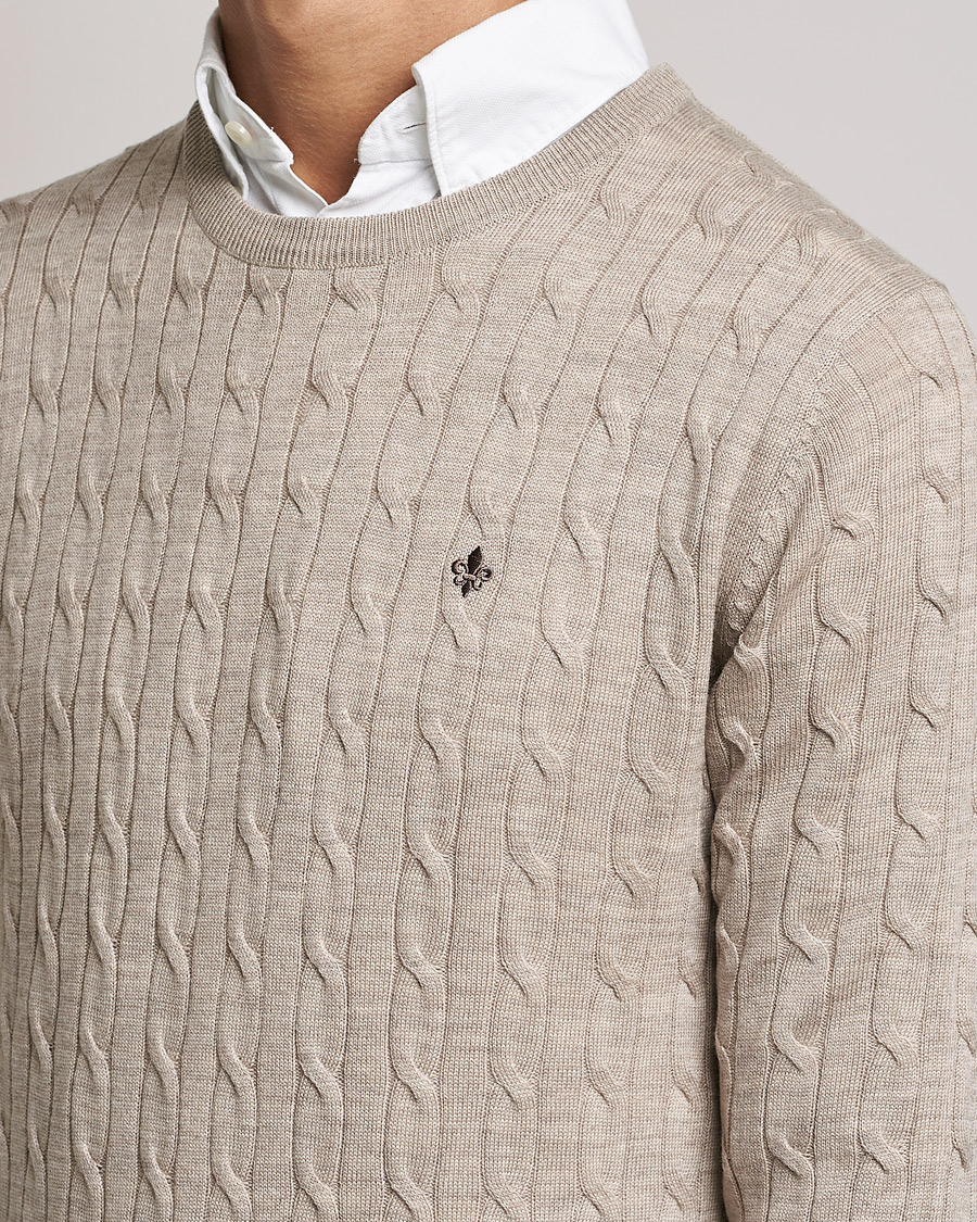 Herre | Trøjer | Morris | Merino Cable Crew Neck Khaki Melange