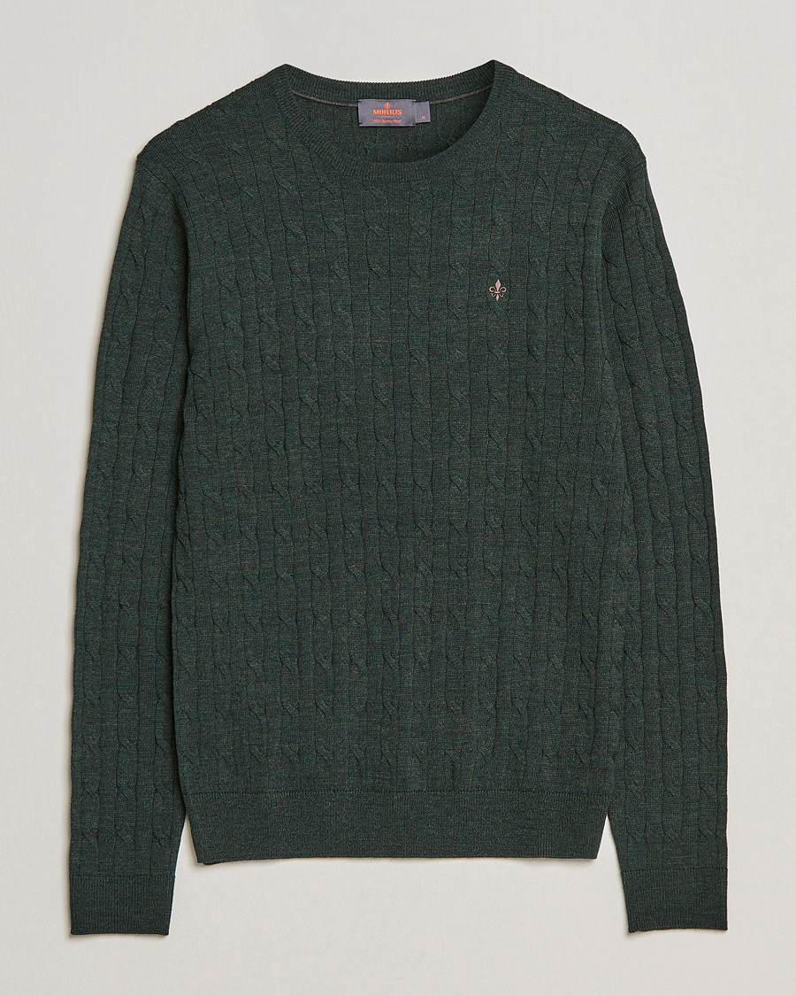 Herre | Trøjer | Morris | Merino Cable Crew Neck Olive
