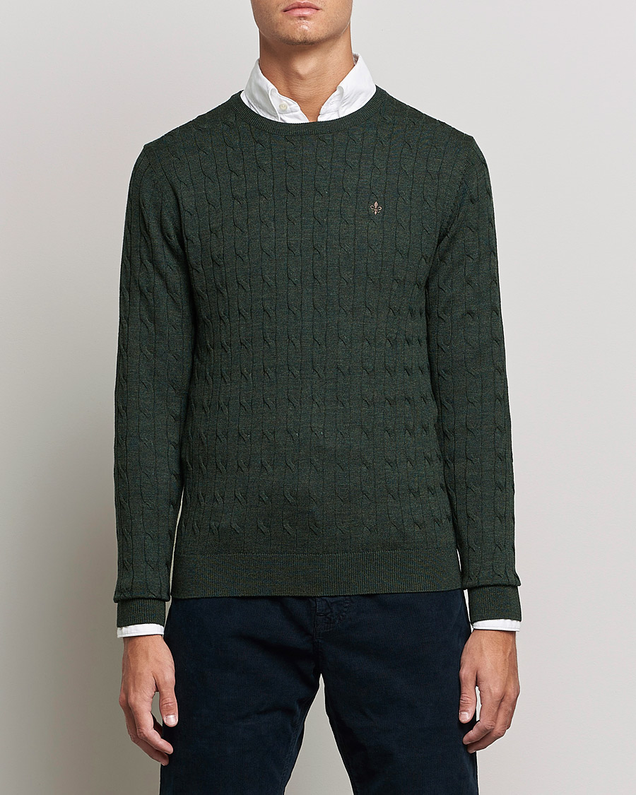 Men |  | Morris | Merino Cable Crew Neck Olive