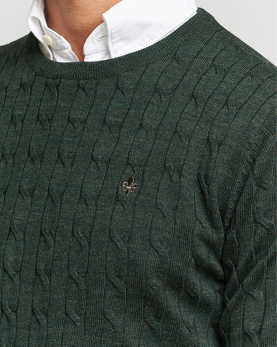 Herre | Trøjer | Morris | Merino Cable Crew Neck Olive