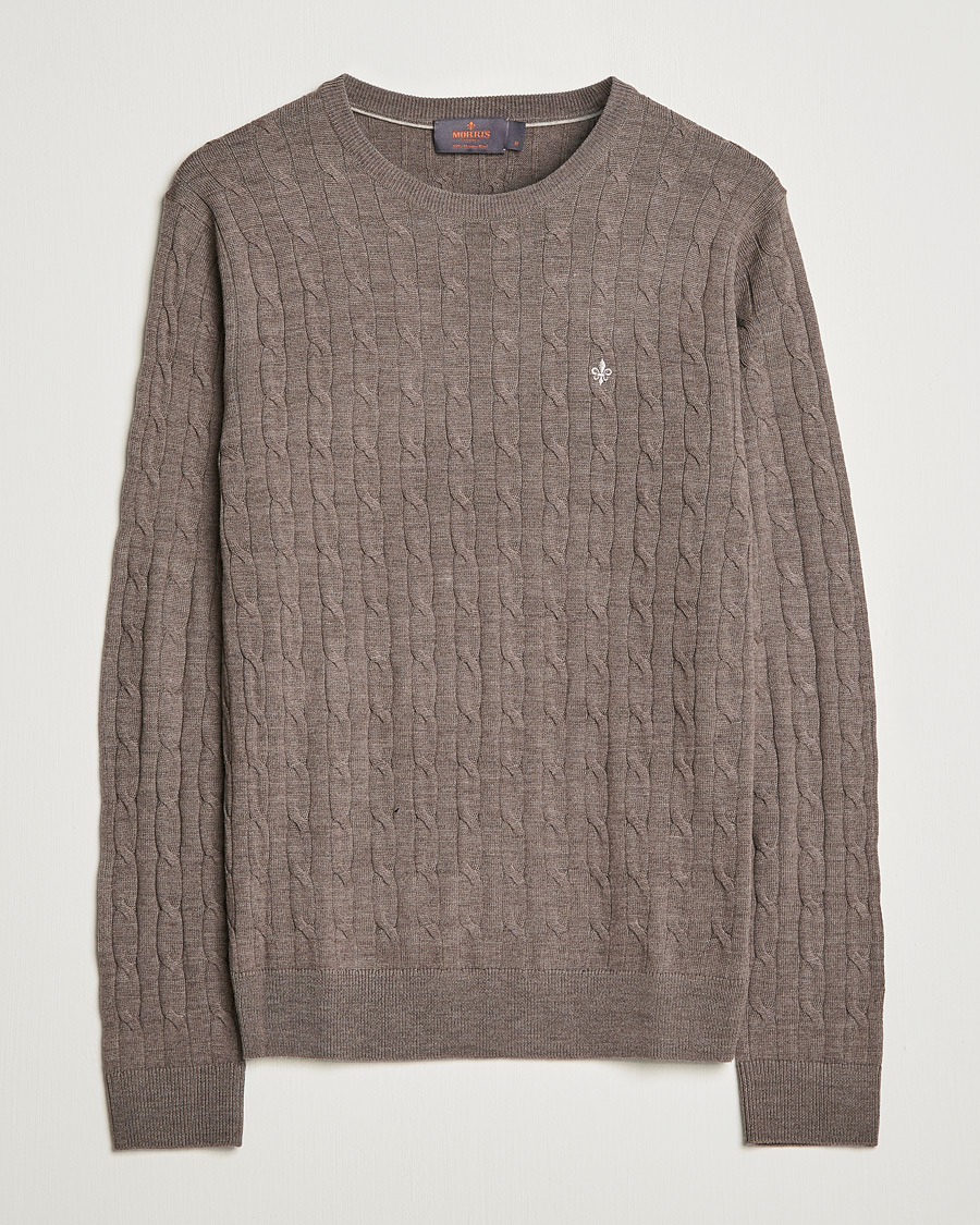 Herre | Trøjer | Morris | Merino Cable Crew Neck Light Brown