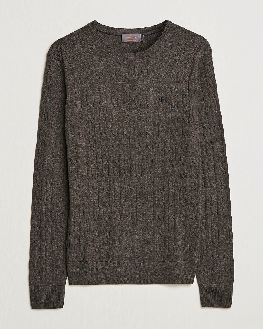 Herre |  | Morris | Merino Cable Crew Neck Dark Brown