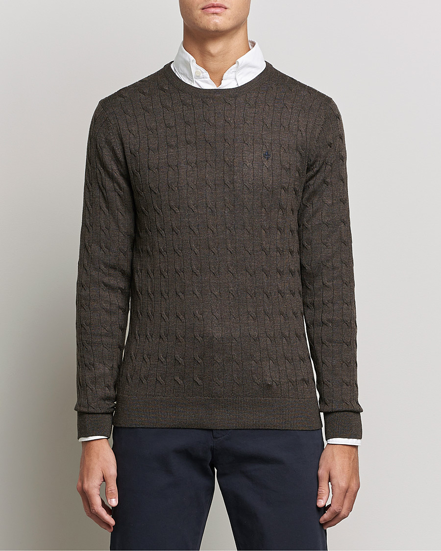 Herre | Morris | Morris | Merino Cable Crew Neck Dark Brown