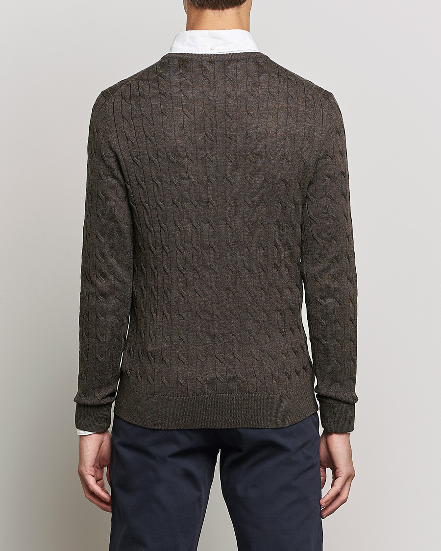 Herre | Trøjer | Morris | Merino Cable Crew Neck Dark Brown