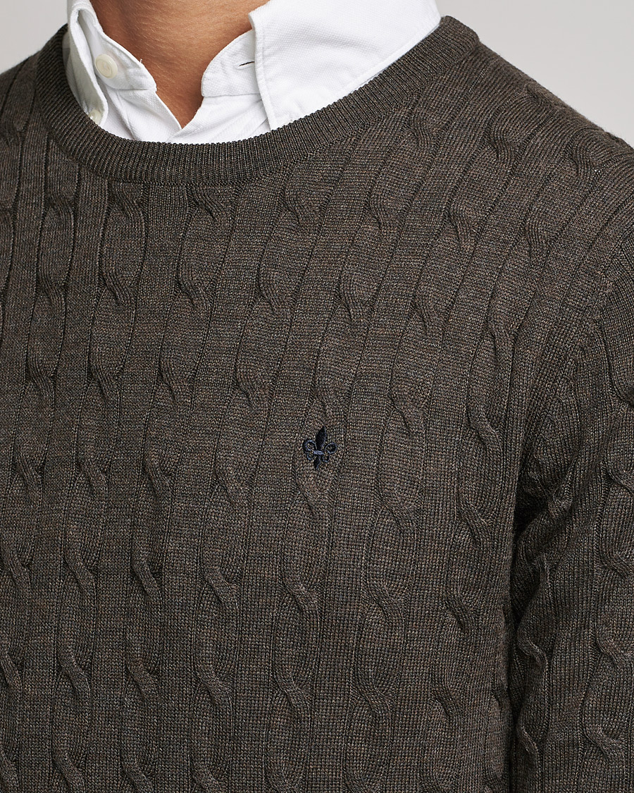 Herre | Trøjer | Morris | Merino Cable Crew Neck Dark Brown