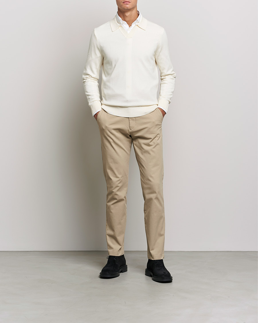 Herre | Trøjer | Morris | Delon Merino Knitted Polo Shirt Off White