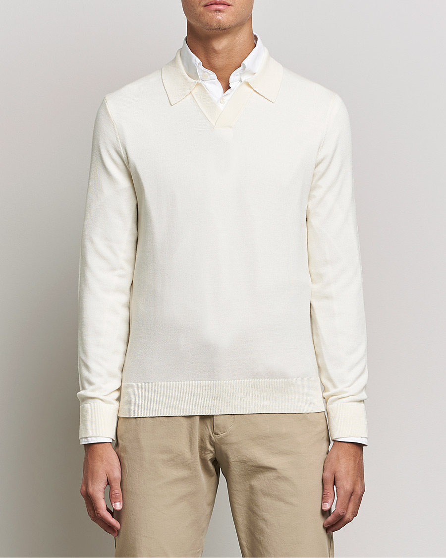 Herre | Strikkede polotrøjer | Morris | Delon Merino Knitted Polo Shirt Off White