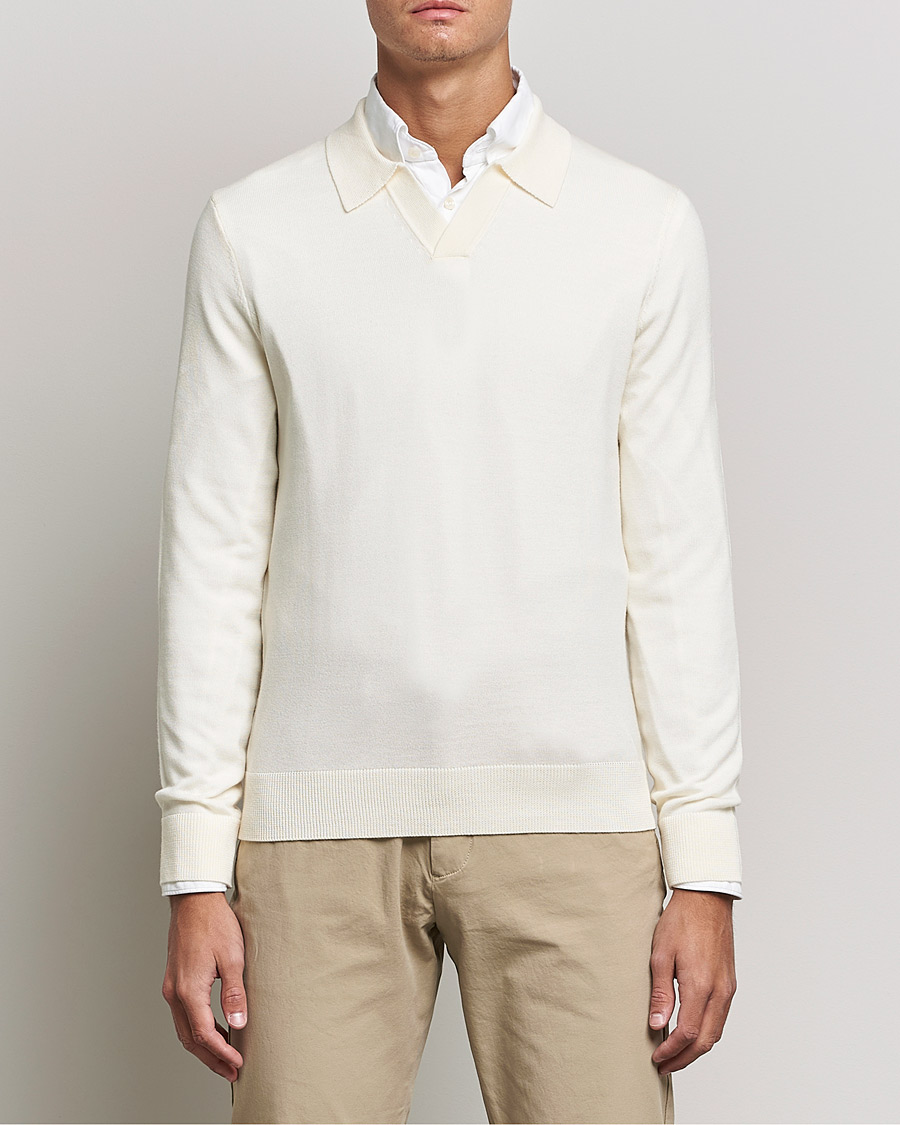 Herre | Trøjer | Morris | Delon Merino Knitted Polo Shirt Off White
