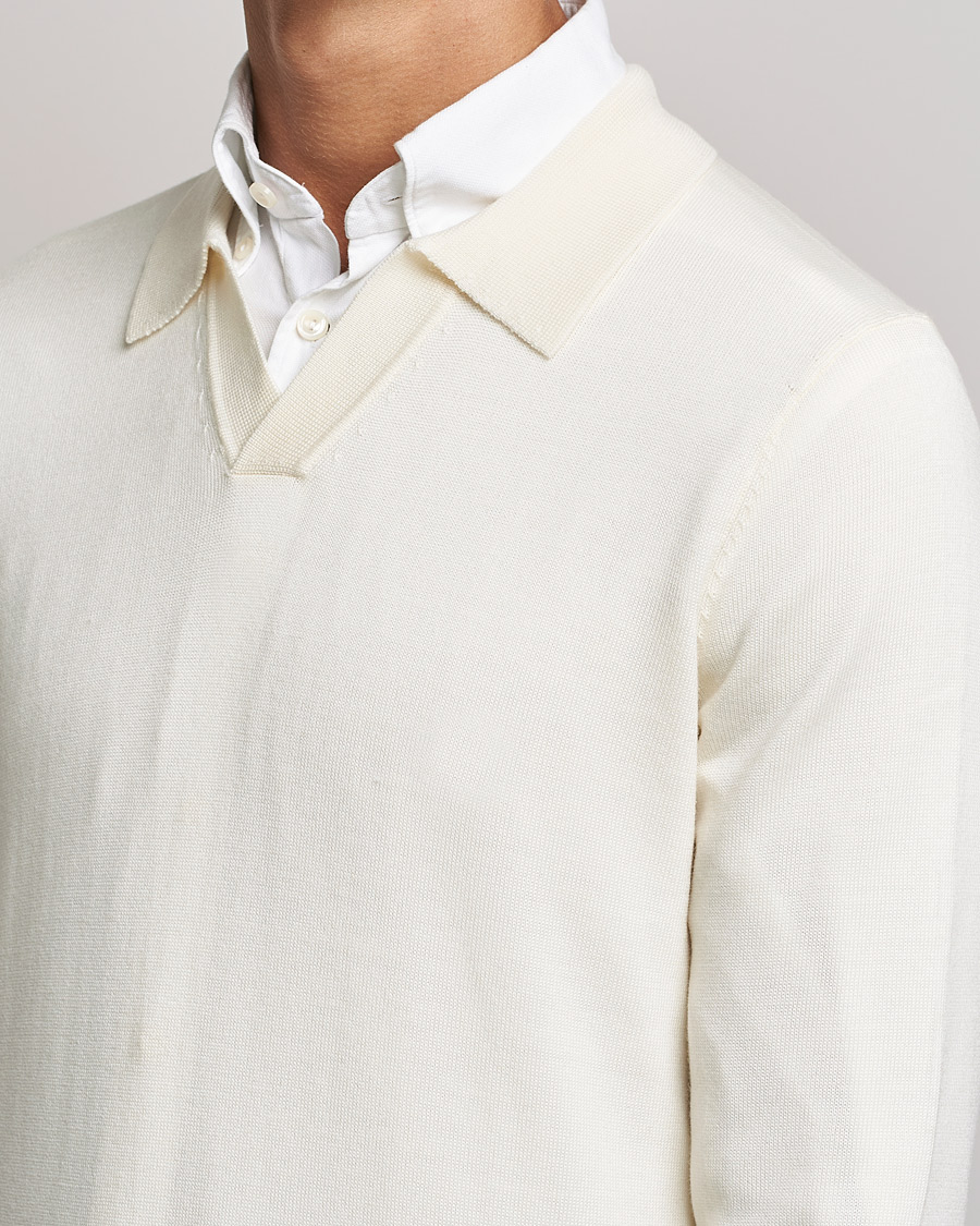 Herre | Trøjer | Morris | Delon Merino Knitted Polo Shirt Off White