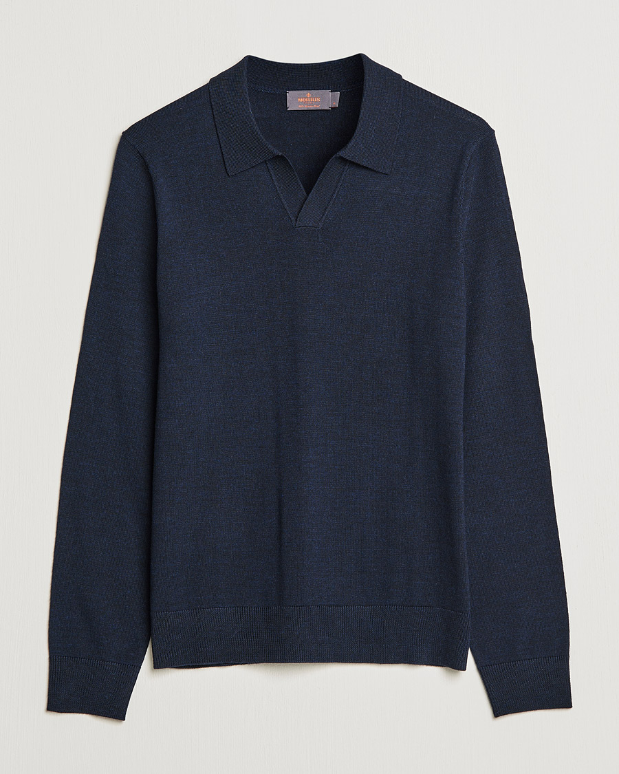 Herre | Trøjer | Morris | Delon Merino Knitted Polo Shirt Navy