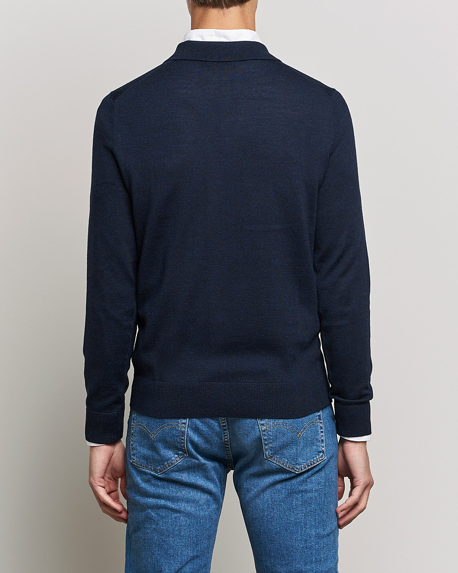 Herre | Trøjer | Morris | Delon Merino Knitted Polo Shirt Navy
