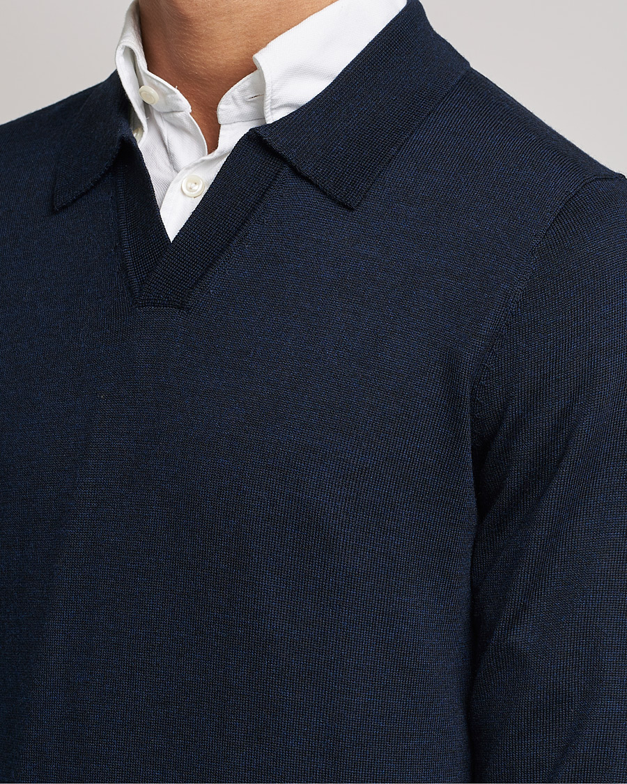Herre | Trøjer | Morris | Delon Merino Knitted Polo Shirt Navy