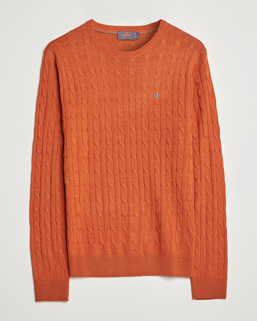 Herre | Trøjer | Morris | Merino Cable Crew Neck Pullover Orange