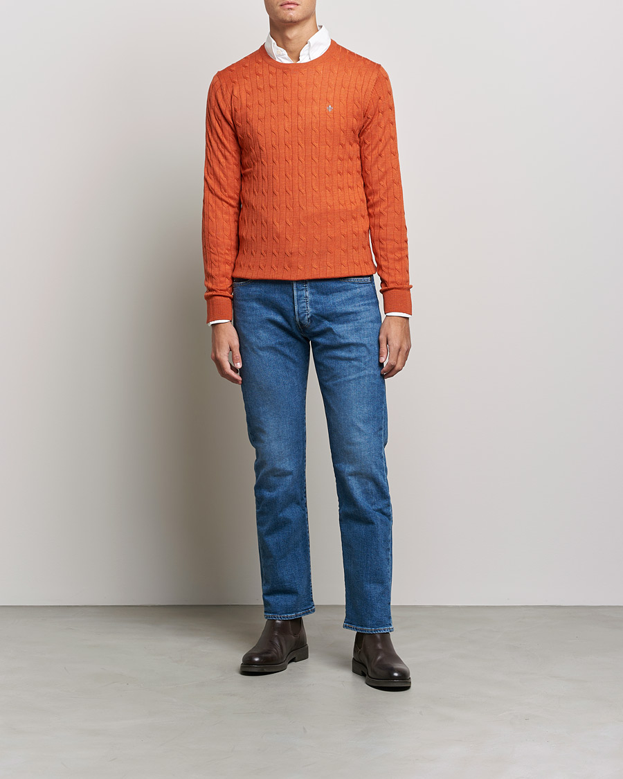 Herre | Trøjer | Morris | Merino Cable Crew Neck Pullover Orange