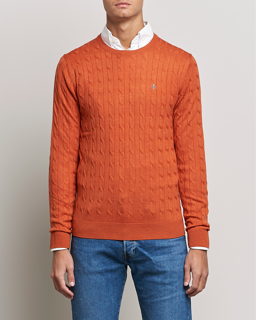 Herre | Trøjer | Morris | Merino Cable Crew Neck Pullover Orange