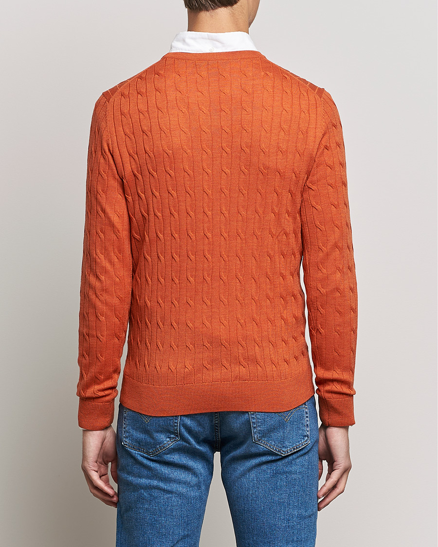 Herre | Trøjer | Morris | Merino Cable Crew Neck Pullover Orange