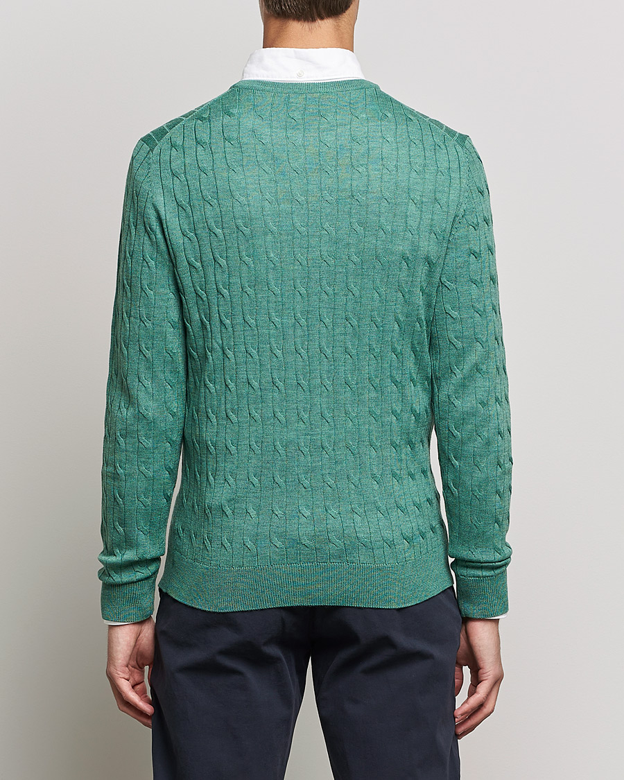 Herre | Trøjer | Morris | Merino Cable Crew Neck Pullover Mineral Green