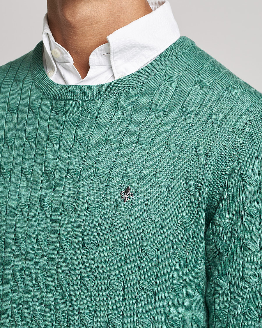 Herre | Trøjer | Morris | Merino Cable Crew Neck Pullover Mineral Green