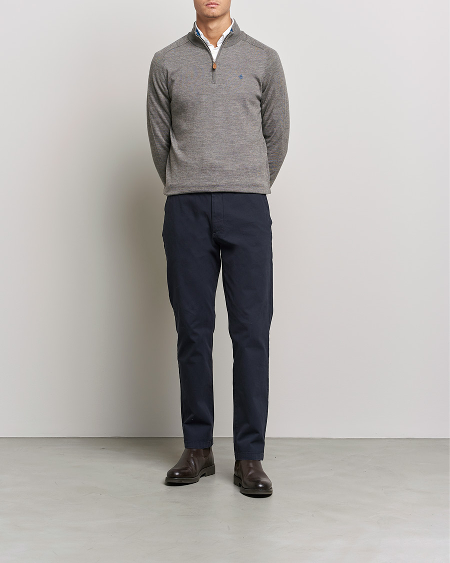 Herre | Trøjer | Morris | John Merino Half Zip Medium Brown Melange