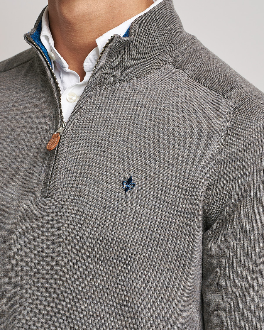 Herre | Trøjer | Morris | John Merino Half Zip Medium Brown Melange
