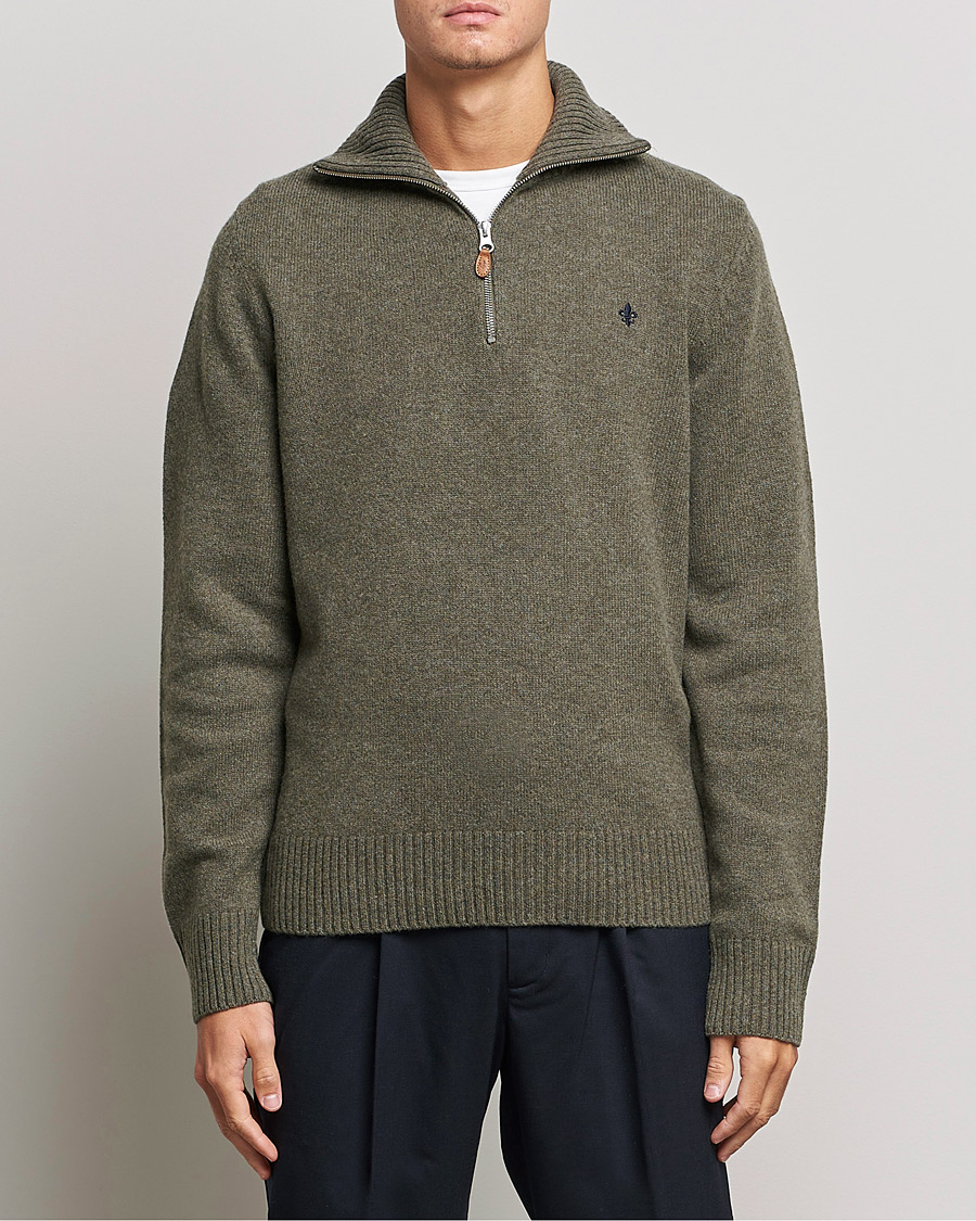 Herre | Trøjer | Morris | Kieran Wool Half Zip Olive