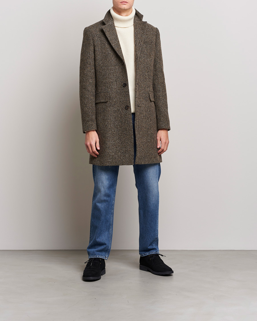 Herre | Jakker | Morris | Wool Herringbone Coat Dark Brown