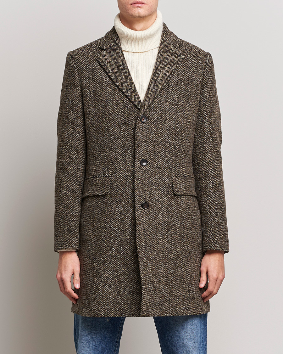 Herre | Jakker | Morris | Wool Herringbone Coat Dark Brown
