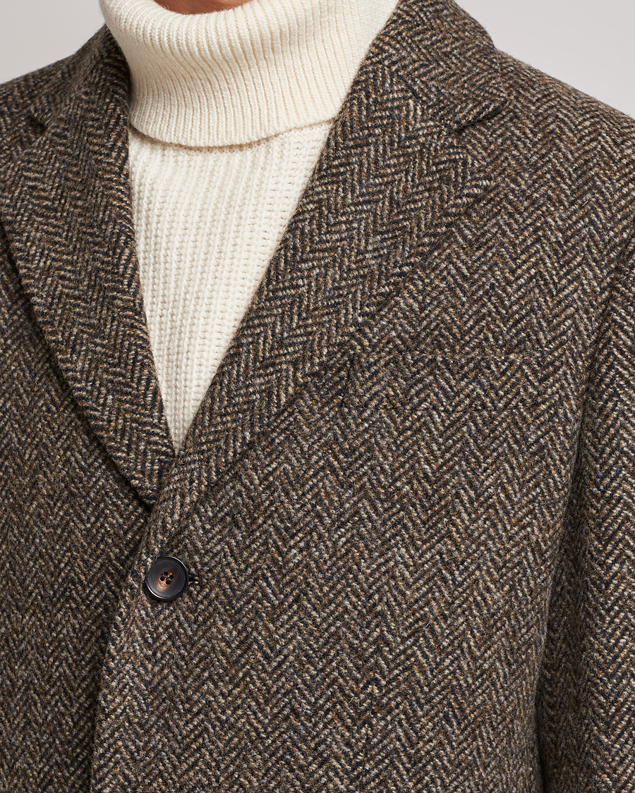 Herre | Jakker | Morris | Wool Herringbone Coat Dark Brown