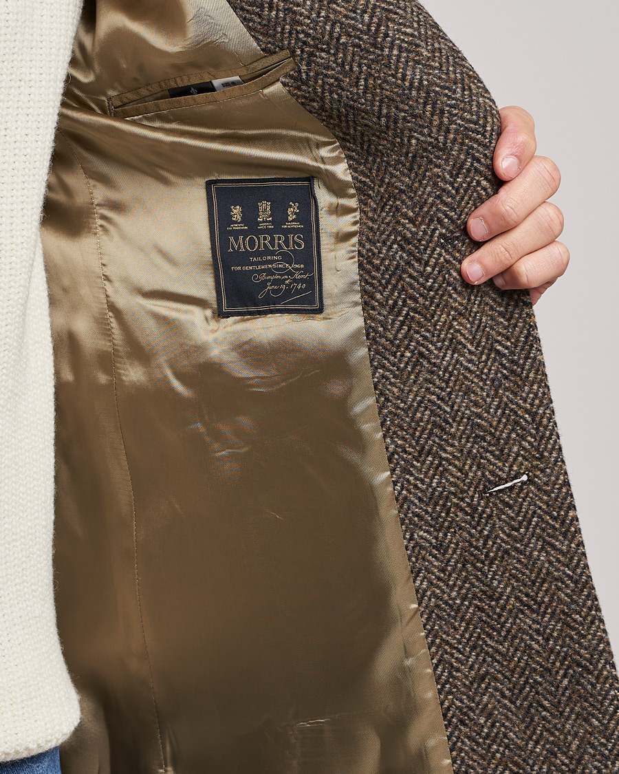 Herre | Jakker | Morris | Wool Herringbone Coat Dark Brown