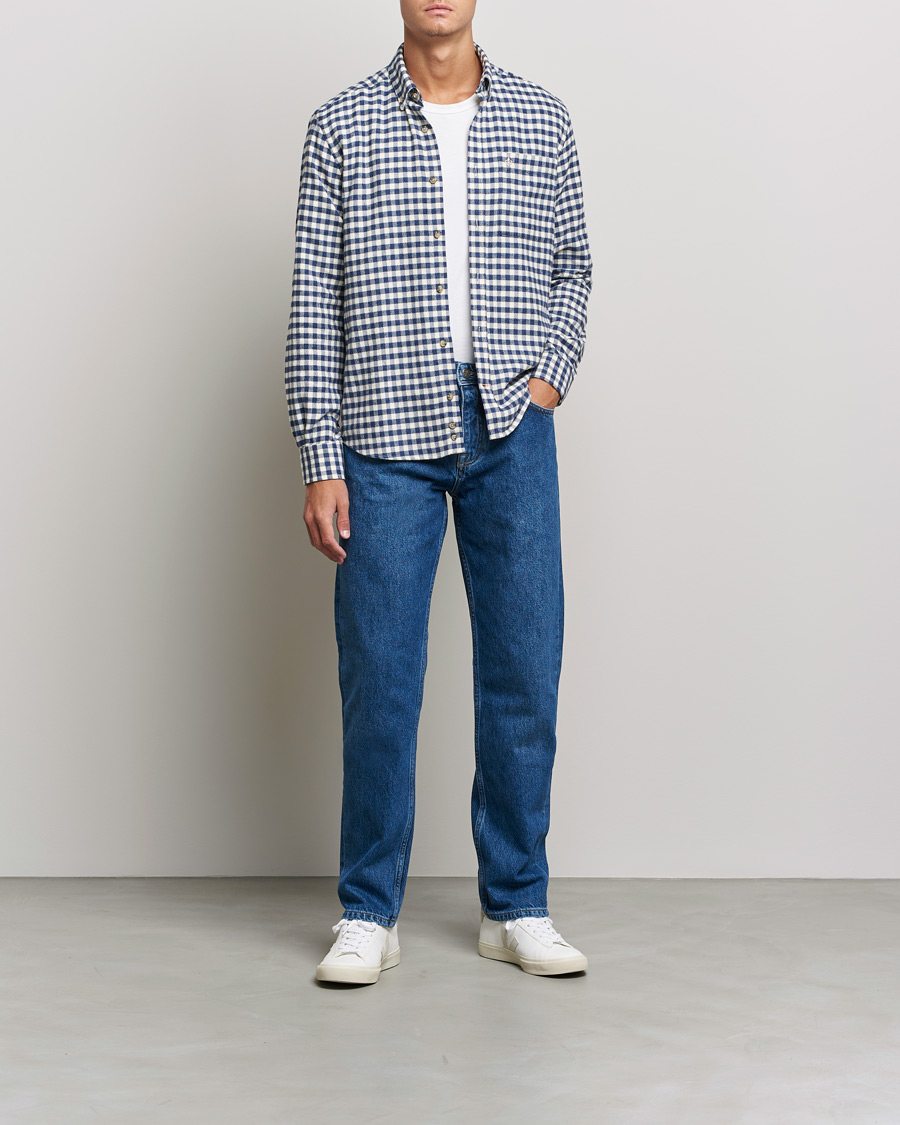 Herre | Skjorter | Morris | Brushed Twill Checked Shirt Navy/White