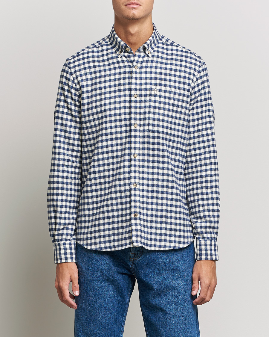 Herre | Skjorter | Morris | Brushed Twill Checked Shirt Navy/White