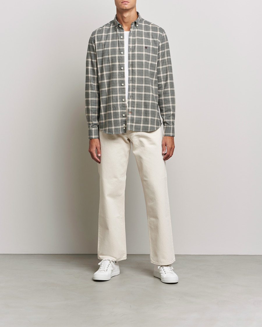 Herre | Flannelskjorter | Morris | Brushed Flannel Checked Shirt Light Grey