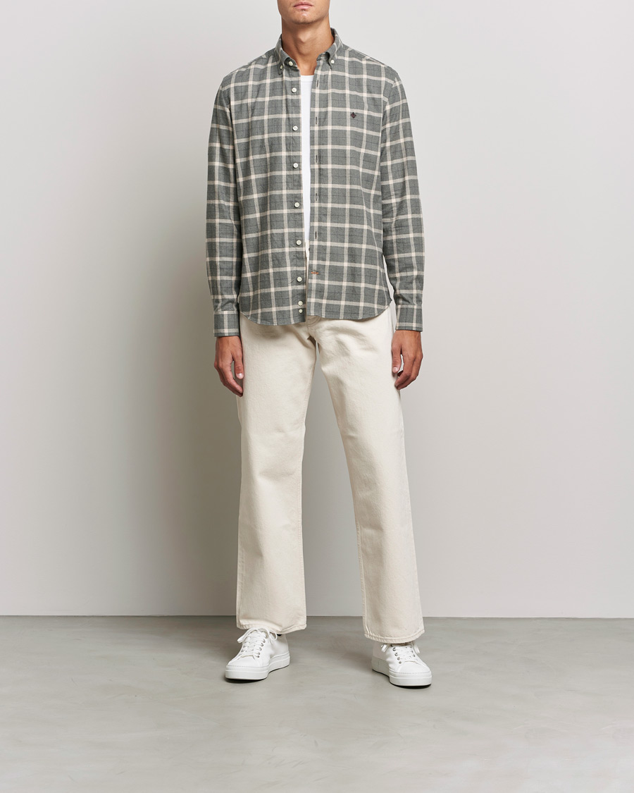 Herre | Skjorter | Morris | Brushed Flannel Checked Shirt Light Grey